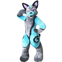 Costume de mascotte de chien Husky bleu, tenue de fête fantaisie d'halloween de haute qualité, tenue de personnage de dessin animé, tenue de carnaval unisexe pour adultes