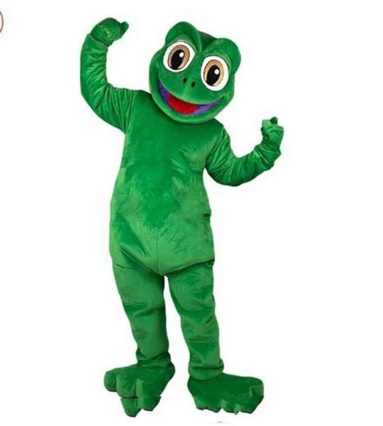 Disfraz de mascota de rana verde de rendimiento Halloween Navidad Personaje de dibujos animados Trajes Traje Folletos publicitarios Ropa Carnaval Traje unisex para adultos