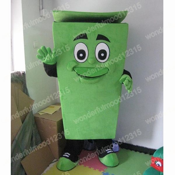 Rendimiento Green Garbage Can Mascot Disfraces Carnival Hallowen Gifts Unisex Adultos Fancy Party Games Outfit Holiday Celebration Trajes de personajes de dibujos animados