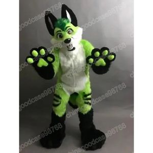 Performance Vert Longue Fourrure Fursuit Husky Costume De Mascotte Halloween Noël Fantaisie Robe De Fête Personnage De Dessin Animé Tenue Costume Carnaval Tenue De Fête Pour Hommes Femmes