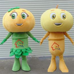 Prestaties Groen Oranje Pompoen Mascotte Kostuum Halloween Fancy Party Dress Groente Cartoon Karakter Pak Carnaval Unisex Volwassenen Outfit