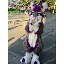 Prestaties Lange harige Husky Fox Dog Mascot Costumes Cartoon Carnival Unisex volwassenen Outfit Verjaardagsfeestje Halloween Kerstmis Outdoor Outfit Suit