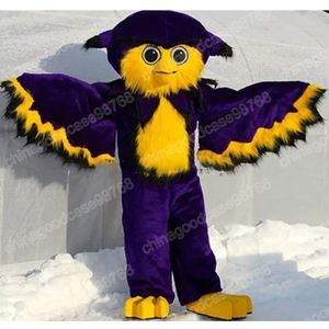 Performance Purple Owl Mascot Costume Top Quality Christmas Halloween Fancy Party Robe Cartoon Characon Tesitifit Suit Carnival Unisexe Tenue