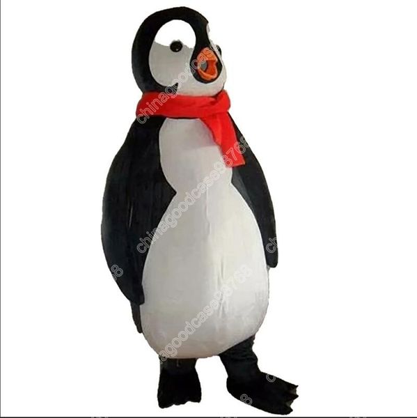 Rendimiento Bufanda roja Disfraz de mascota de pingüino Vestido de fiesta elegante de Halloween Traje de personaje de dibujos animados Traje Carnaval Adultos Tamaño Cumpleaños Traje al aire libre