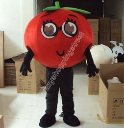 Traje de mascote de tomate de legumes vermelhos de desempenho Vestido extravagante de tema de desenho animado Traje de vestuário de anúncios Vestido de brincar