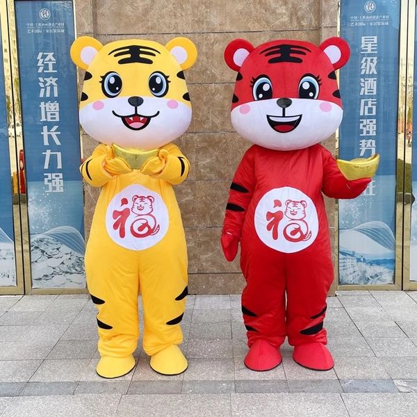 Rendimiento Tigre Año Disfraces de mascota Vestido de fiesta de lujo de Navidad Traje de personaje de dibujos animados Traje Adultos Tamaño Carnaval Pascua Publicidad Ropa temática