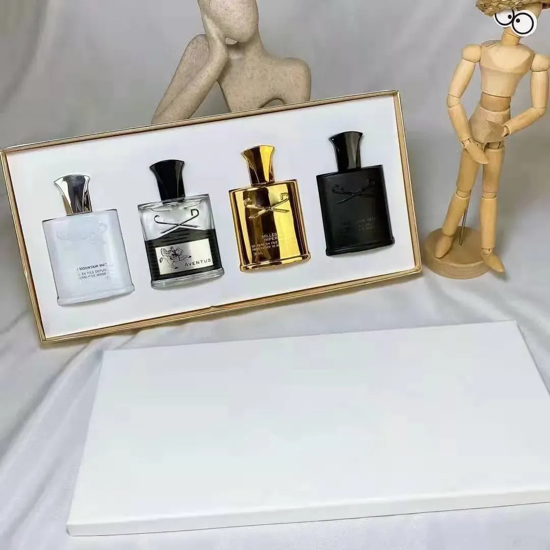 Parfüm 4pcs Set Tütsü Kokusu Kokulu Köln Parfum De Luxe Erkek Gümüş Dağ Su/Aventus/Yeşil İrlanda Tüvit/Millesime Imperial 30ml