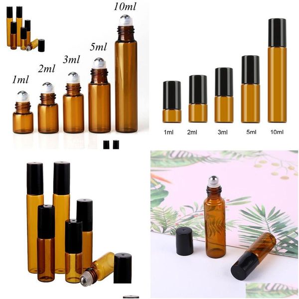 Flacon de parfum 1 ml 2 ml L 5 ml 10 ml Flacons à rouleaux ambrés Mini rouleau en verre pour huiles essentielles rechargeables par WB3248 Drop Delivery Hea Dhjur