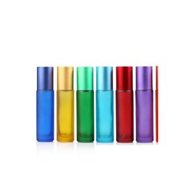 Parfumfles 2022 Nieuw 10 ml leeg glas per met roestvrijstalen rollerbal Mini Portable Travel Colorf Essentiële oliecontainer Druppel DHMW5