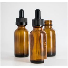 Flacon de parfum 30 ml 1 oz E Liquide Boston Flacons compte-gouttes en verre Huile essentielle d'ambre avec bouchons noirs à l'épreuve des enfants et livraison directe Healt Dhsax