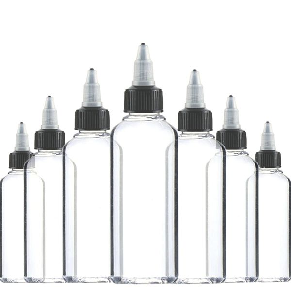 Botella de perfume 30 piezas 30 ml 60 ml 100 ml 120 ml 150 ml plástico vacío tinta vial torcedura tapa negra transparente botella transparente accesorios de tatuaje 230217