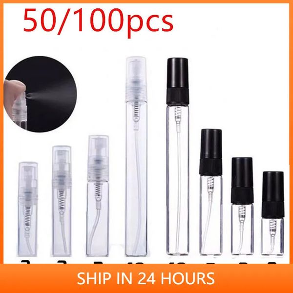 Bouteille de parfum 50/100 pièces 2ML 5ML 10ML noir clair Portable mini bouteille en verre de parfum vide bouteille de cosmétiques échantillon flacons en verre mince en gros 2 231020