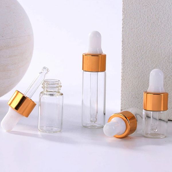 Flacon compte-gouttes en verre 50/100 pièces, vide, bouchon doré Transparent, flacon Pipette de parfum, huile essentielle, aromathérapie, petits échantillons, bouteille 231024