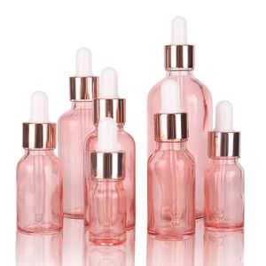 Parfumflesje 6/12/24 stuks van 5ml 10ml 15ml 20ml 30ml 50ml 100ml roze glazen druppelflesje met glazen rietje gebruikt voor cosmetica parfum etherische olie 230724