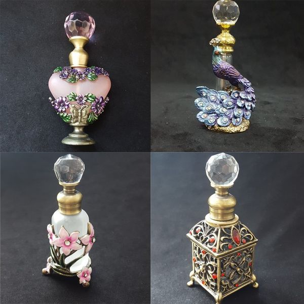 Bouteille de parfum antique arabe vide bouteille de parfum Antique cristal bouteille en métal goutteur décor à la maison cadeau de fête de dame 230323