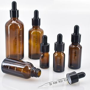 Bouteille de parfum Flacons compte-gouttes avec échelle 5ml100ml Réactif Gouttes pour les yeux Ambre Verre Aromathérapie Liquide Pipette Rechargeable Voyage 230614