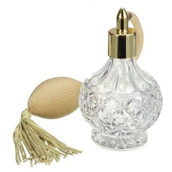 Botella de perfume vacía 80 ml de cristal transparente de oro vintage longitudes longitudes longitudes de aerosol de lujo botellas de vidrio recargadoras de vidrio 240410