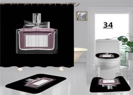 Parfumflesje Gedrukt Mode Badkamer Decoratief Gordijn Schermgordijnen Met Antislip Badmat Tapijt Set9919045