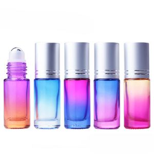 Parfum Essential Oil Roller Flessen 5ml dikke glazen gradiënt kleurrolflessen met roestvrijstalen rollerballen en aluminium deksels