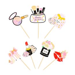 Perfume à lèvres à lèvres Makeup Brush Cake Toppers Diy Cupcake topper Flower Bow Cake Flags Girl Joyeux Birthday Bride Party Baking Decor