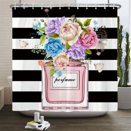 Perfume Fleurs de rose Curtain de douche de la Saint-Valentin Curtains de douche romantique Decort de la salle de rideau de salle de bain lavable étanche