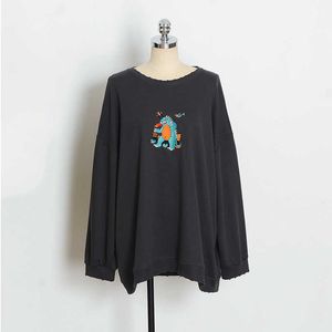 Peut-être Broderie de dinosaures gris bleu de paon rouge pull-ovins minces décontractées Long H0073 210529