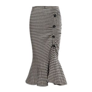 Misschien u trompet zeemeermin zwart beige plaid midi rok High Street Empire vintage retro vrouwen S0192 210529