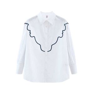 Misschien U White Shirt Turn Collar Puff Sleeve Lange mouw Casual B0184 210529