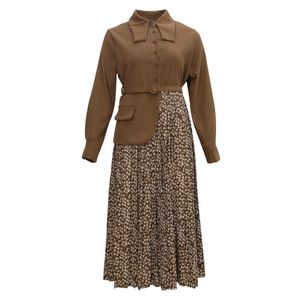 Misschien u vrouwen zwart bruin draai dwon kraag floral print lange mouw zak sjerp midi mid-kalf shirt jurk elegante herfst D1516 210529