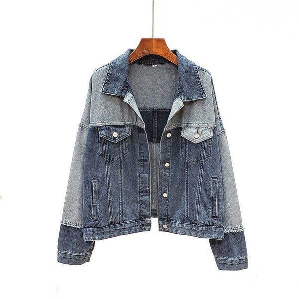 Tal vez u mujeres Denim Chaqueta Patchwork Pocket Rock and Roll Punk Moto Biker C0162 210529