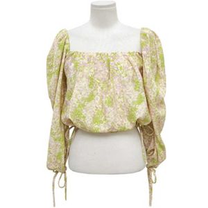 Misschien u Dames Floral Print Korte Chiffon Shirt Square Collar Puff Long Mouw Blouse Lente Zomer B0815 210529