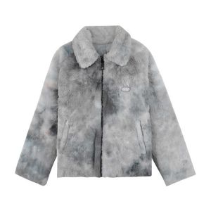 PEUT-ÊTRE U Femmes Gris Rose Fausse Fourrure Veste Outwear Zipper Chaud Épais Tie dye Chic Élégant C0476 210529