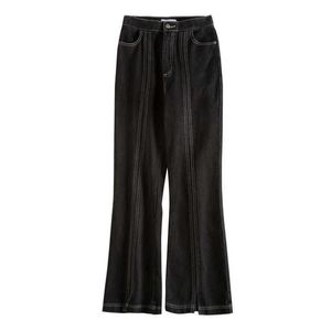 Misschien u Dames Jeans Broek Denim Black Flare Splited Empire High Street P0002 210529