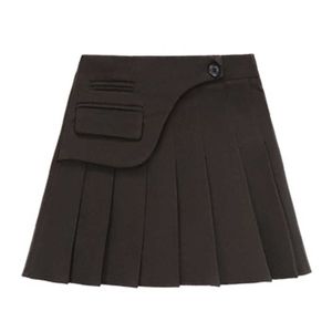 Quizás U Mujeres Mini Faldas Sólido Chic Elegante Cremallera Plisada Shorts Marrón Negro Mezcla Invierno S0264 210529