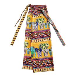 Misschien u Vrouwen Geel Animal Print Lace-Up Skirt Empire Thailand Strand Vakantie Midi Rok Zomer S0305 210529