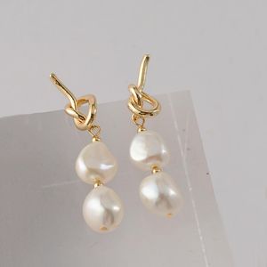 Dangle Kroonluchter Peri'SBox 2 Natuurlijke Parels Link Drop Earring Geknoopt Hollow Baroque Pearl Hanging Oorbellen Elegante Trendy Vintage