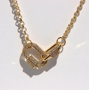 Peri039 -vogbox goudkleur dubbele cirkel karabijnskettingen micro bestrating cz stenen kettingen voor vrouwen pin minimalistische ketting 20129372319