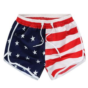 Perimedes Mujeres Pantalones de playa ocasionales Bandera americana Rayas Estrellas Imprimir Pantalones cortos Pantalones cortos de natación para hombre Pantalones de chándal # W5 T200612