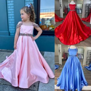 Robe de concours de fille périwinkle 2023 cristal satin petit enfant anniversaire fête formelle porte robe bébé enfant en bas âge