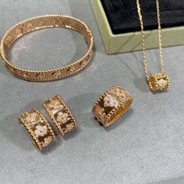 Perlees Classical Four Leafs Designer sieraden Sets Vintage caleidoscoop Diamant vrouwen klaver armband oorbellen ketting ring valentijns verjaardagscadeau