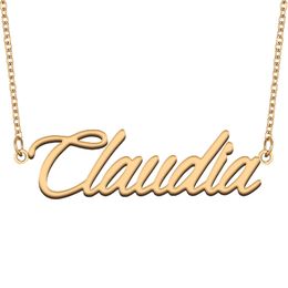 Collier avec nom Claudia, pendentif personnalisé avec plaque nominative pour femmes, filles, cadeau d'anniversaire pour enfants, meilleurs amis, bijoux en acier inoxydable plaqué or 18 carats