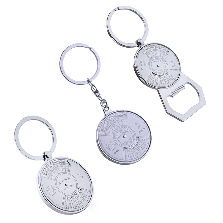 Perpetual Calendar Keychain Sun Moon Compass Keyring Valentine's Day Couple Gift Metal Compass Key Chain Pendant Bottle Opener