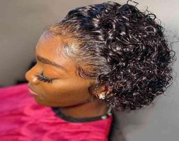 Perruque Braziliaanse korte pixie Cut Curly Lace Front pruik voor zwarte vrouwen menselijk haar pixie krullen sluiting pruik tpart pixie pruiken65353432025741