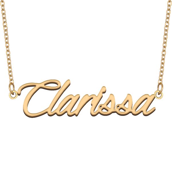 Collar con nombre de Clarissa, colgante con placa de identificación personalizada para mujeres, niñas, regalo de cumpleaños, joyería para mejores amigos, acero inoxidable chapado en oro de 18 quilates