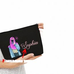 persalisé nom personnalisé Hijabi fille sac de maquillage organisateur de voyage pochette filles musulmanes cadeaux pochettes à fermeture éclair sacs à cosmétiques cadeaux de l'Aïd m2RP #