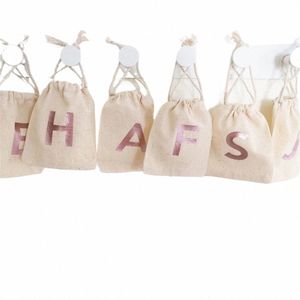 Bolsas de favor personalizadas con letra inicial 8x10 cm Cott Bolsa con cordón Bolsa de regalo con nombre personalizado para boda Baby Shower Party k2dZ #