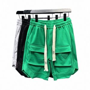persality Shorts High Street Cargo Grote Zak Halve Broek Groen Leren Label Trekkoord Casual Shorts Heren Jeugdbroek Capri T6qC#