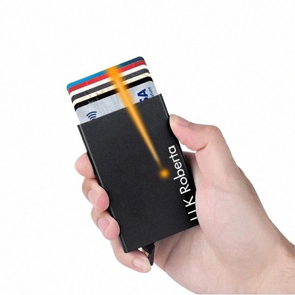 Nom personnalisé persalisée RFID Smart Wallet Carte Holder Metal Slim Men Femmes Pop Up Minimalist Small Pours Sweet Portefeuille pour hommes V3OX #