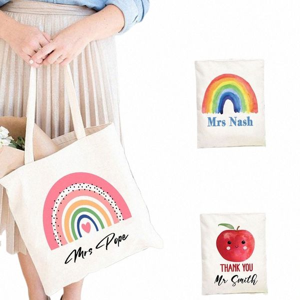 Persalize Rainbow Women Tote Tote Teacher Shop Sac Professeur Life Reutilisable Eco Shopper Bag Bagure de livres Fi Gift M8OL #