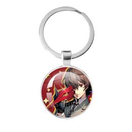 Persona 5 Keychain Anime Character Matchs Glass Round Key Chain Jewelry Metal Keyring Gift to Friends